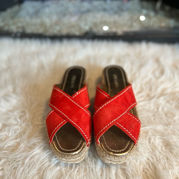 Prada Red Suede Espadrilles - Picture 1 of 7